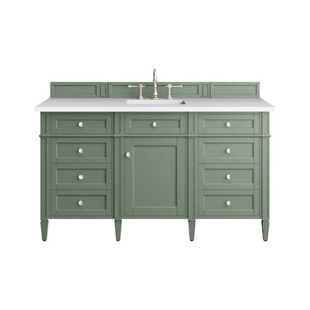 James Martin Vanities Brittany 60in Single Vanity, Smokey Celadon w/ 3 CM White Zeus Top 650-V60S-SC-3WZ